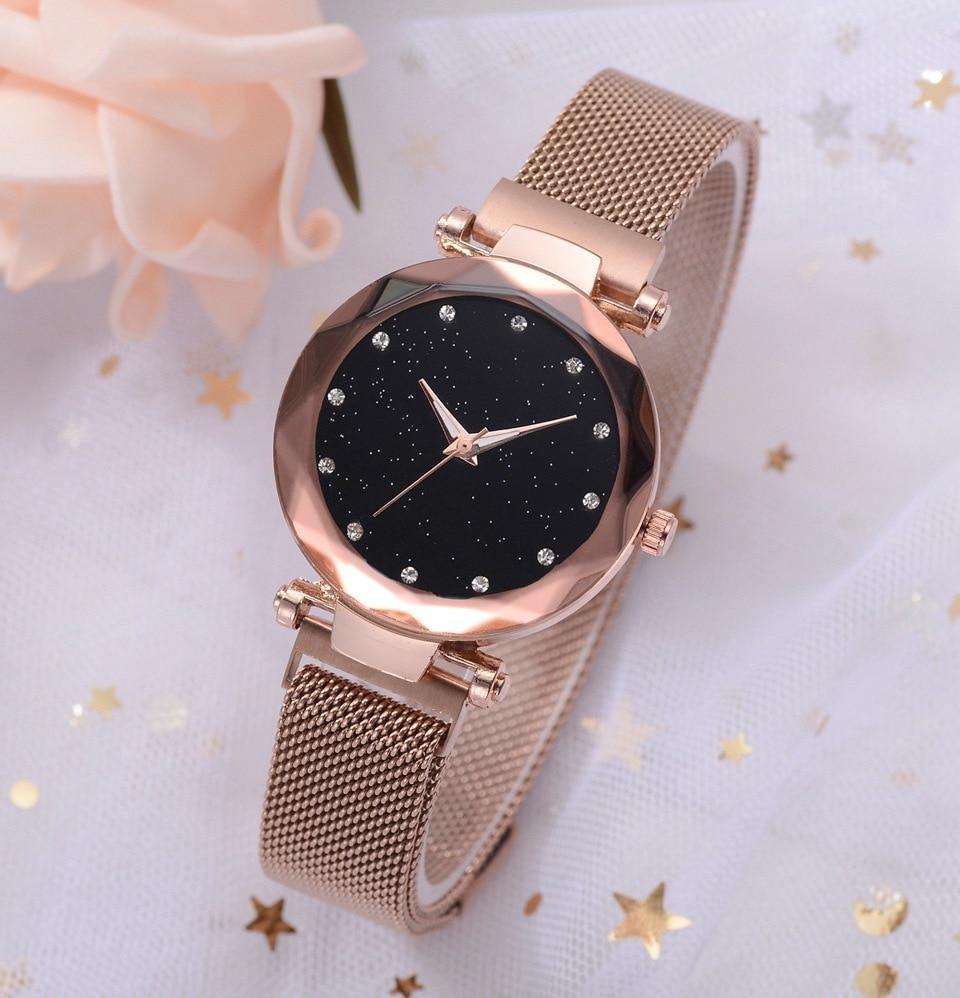 À la mode Unique maille aimant boucle exotique étoilé diamant concepteur de luxe dames femmes montre