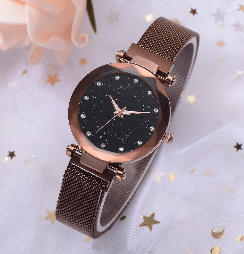 À la mode Unique maille aimant boucle exotique étoilé diamant concepteur de luxe dames femmes montre