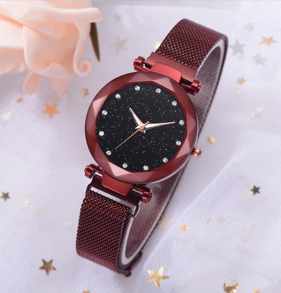 À la mode Unique maille aimant boucle exotique étoilé diamant concepteur de luxe dames femmes montre