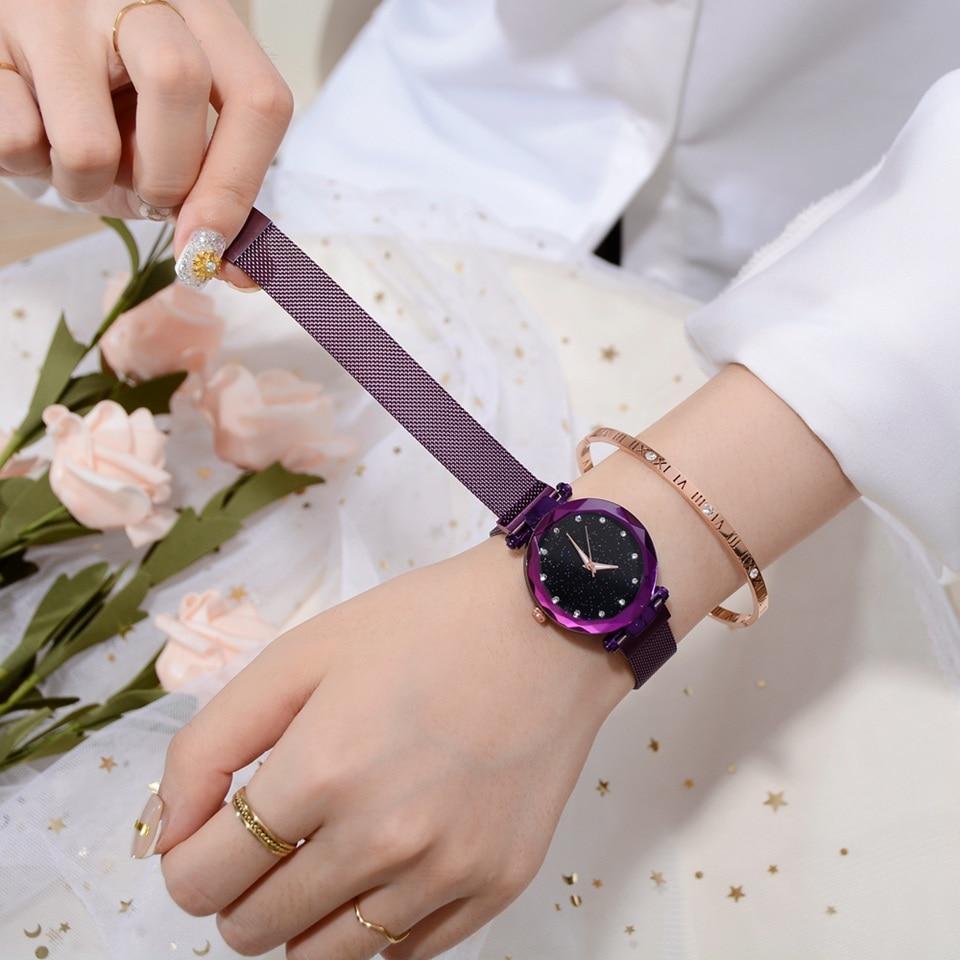 À la mode Unique maille aimant boucle exotique étoilé diamant concepteur de luxe dames femmes montre