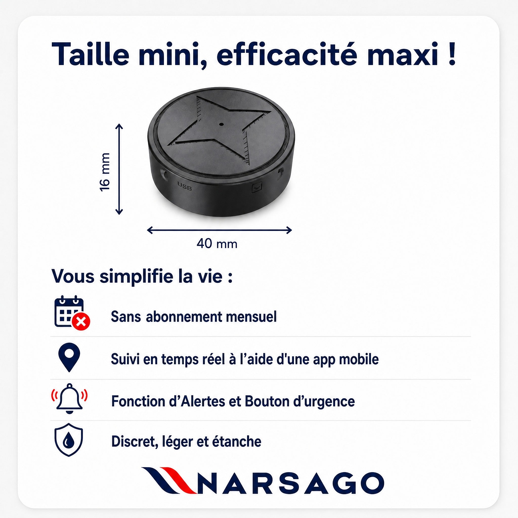Traceur GPS Narsago Sans Abonnement - Magnétique & Discret avec Alertes #2