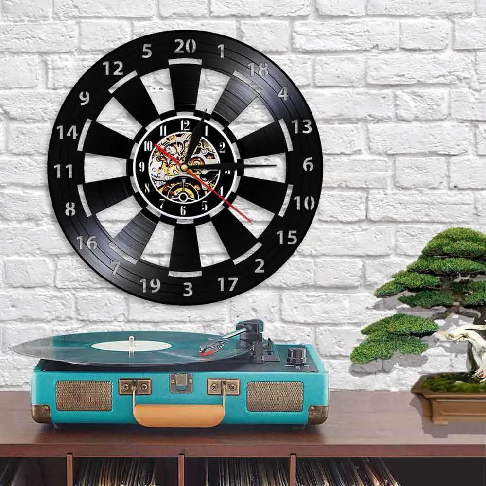 Horloge murale de jeu de fléchettes | Conception de disque vinyle