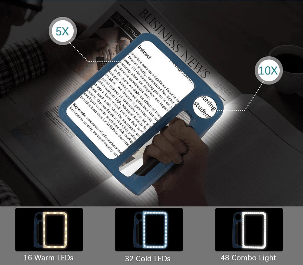 Loupe de lecture portable rechargeable avec grossissements 5x et 10x