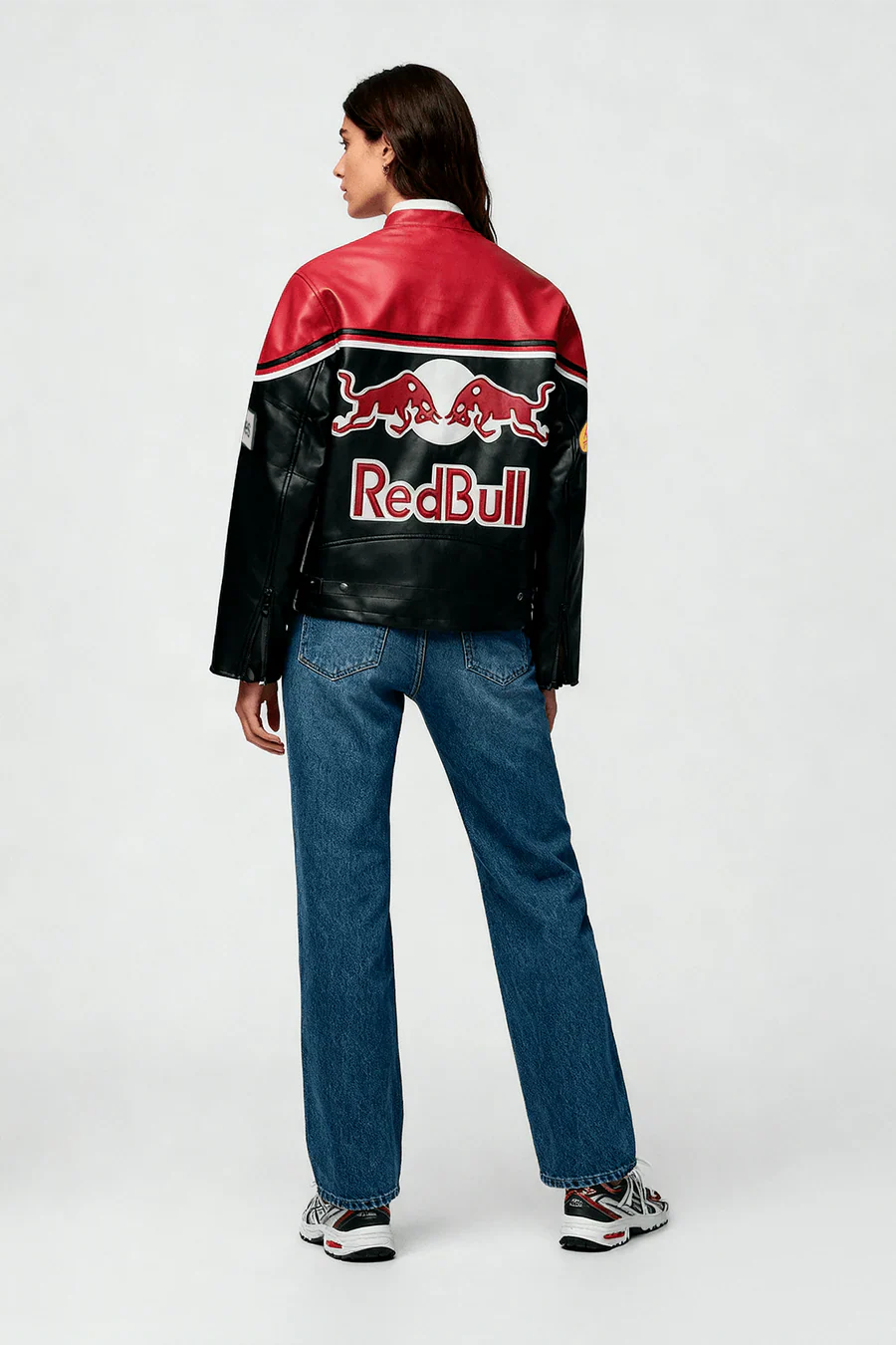 Veste en cuir Red Bull Vintage Racing – Unisexe – Rétro