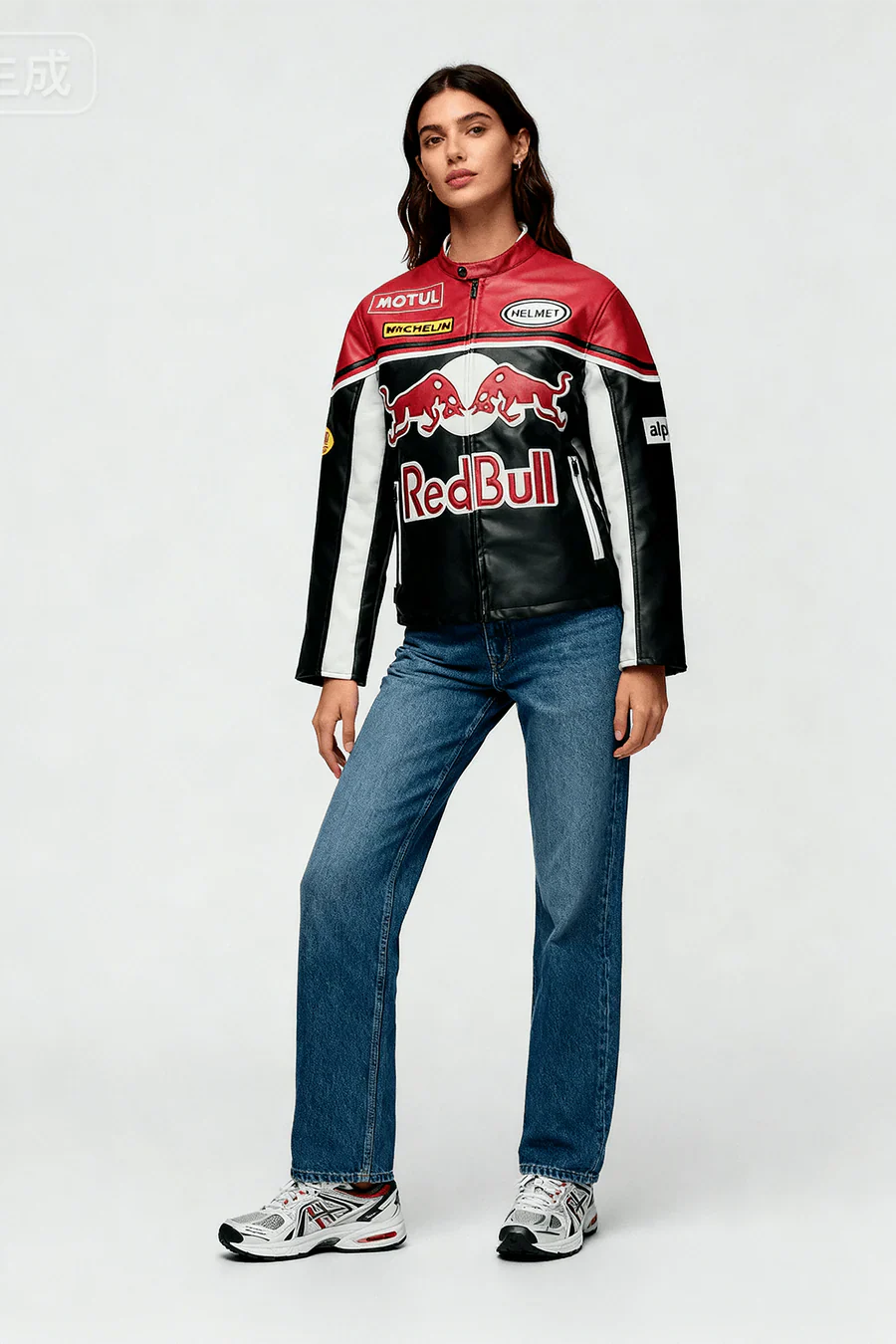 Veste en cuir Red Bull Vintage Racing – Unisexe – Rétro