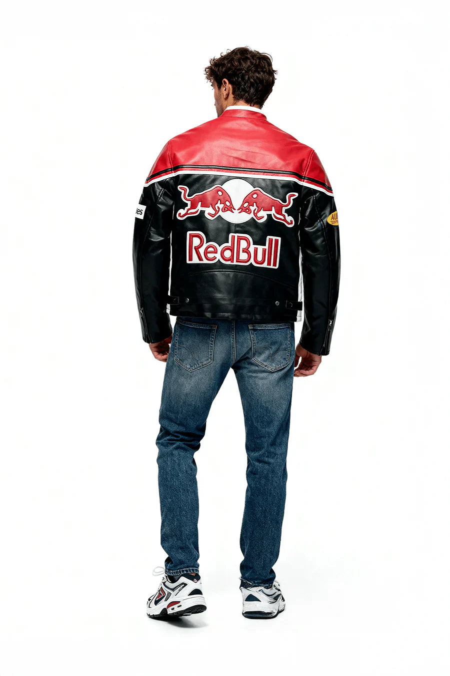 Veste en cuir Red Bull Vintage Racing – Unisexe – Rétro