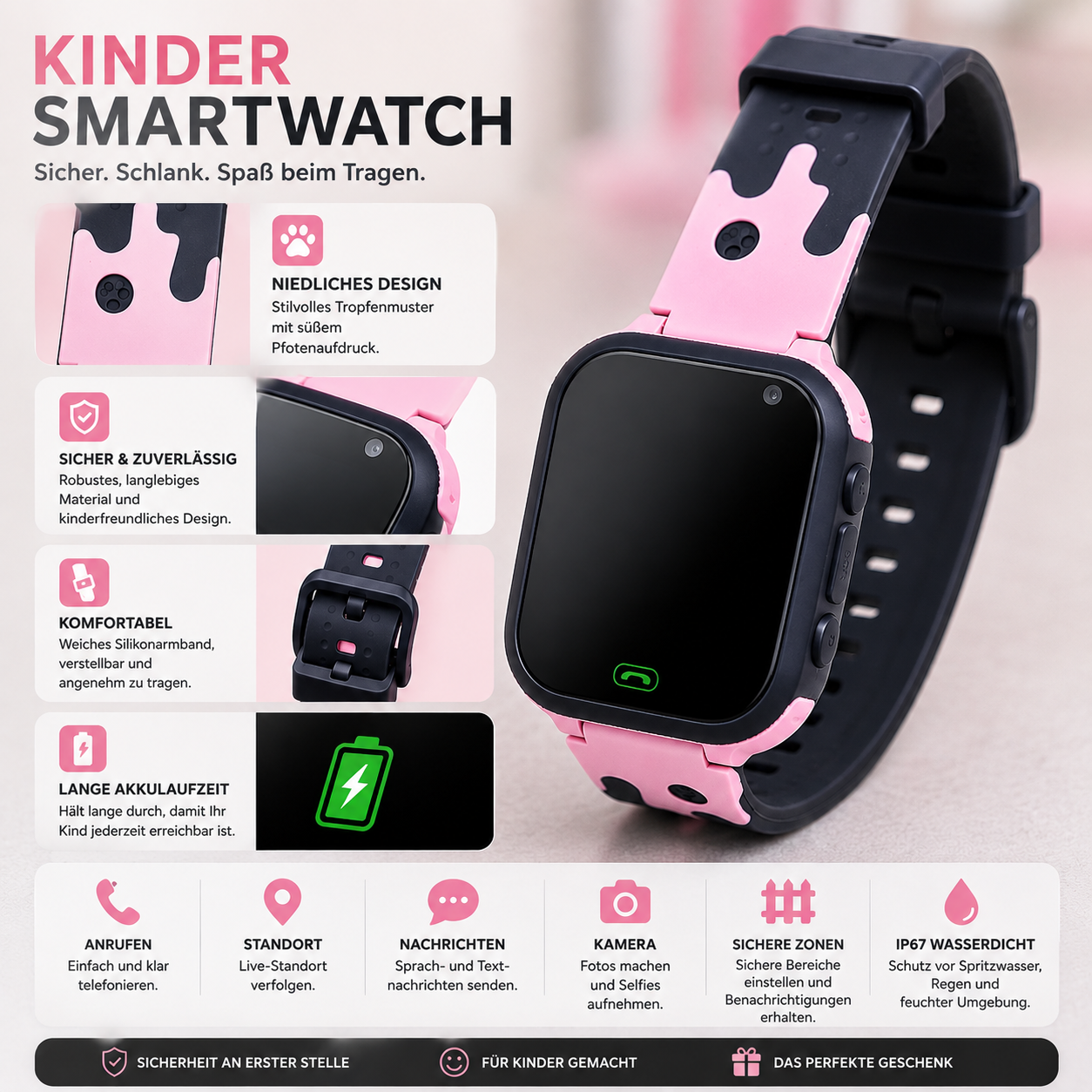 Montre Connectée Enfant avec GPS, Caméra et Touche SOS