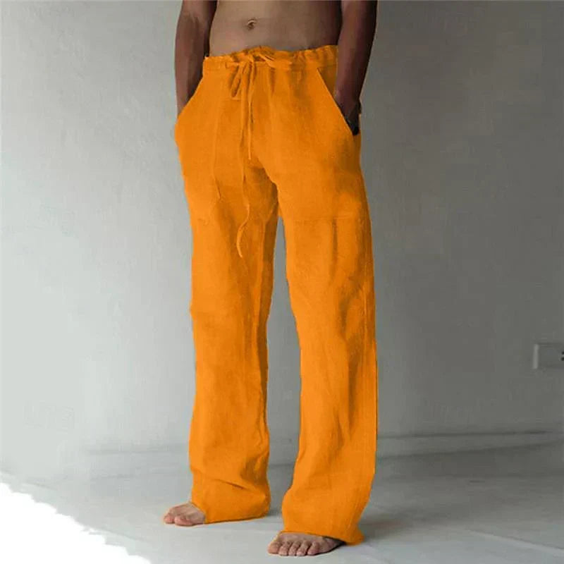 Pantalon en lin pour homme à coupe ample et ceinture élastique