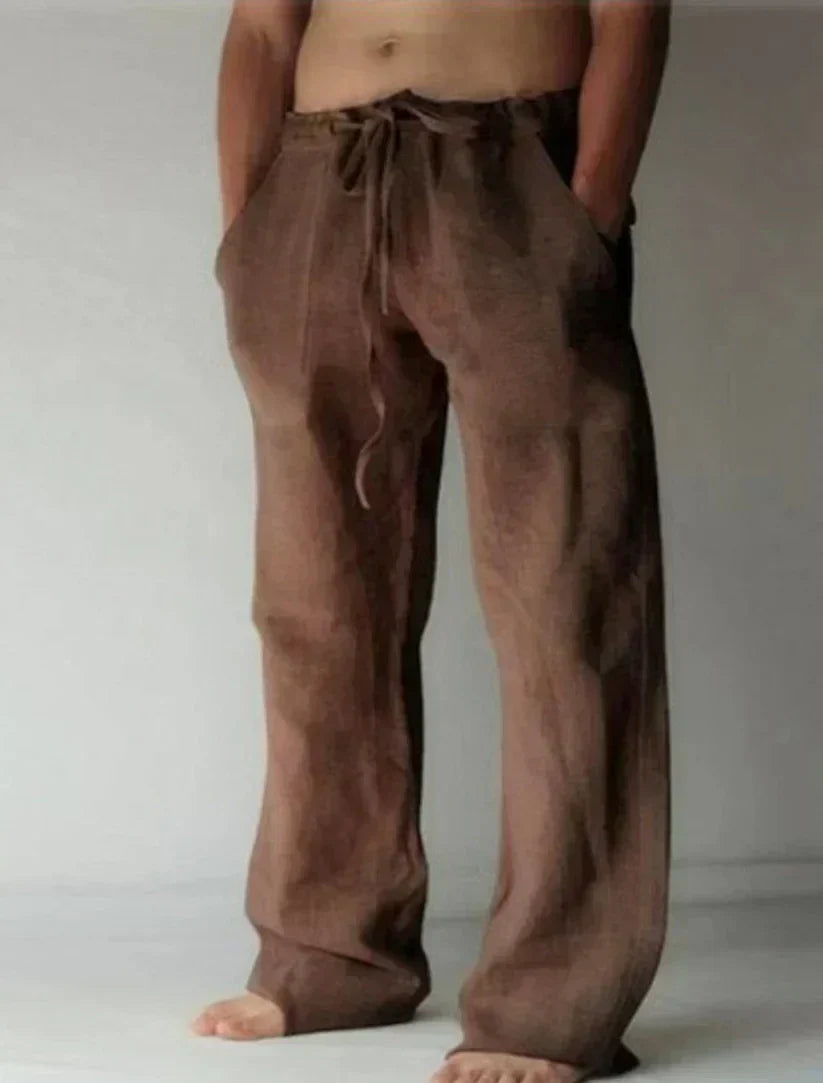 Pantalon en lin pour homme à coupe ample et ceinture élastique
