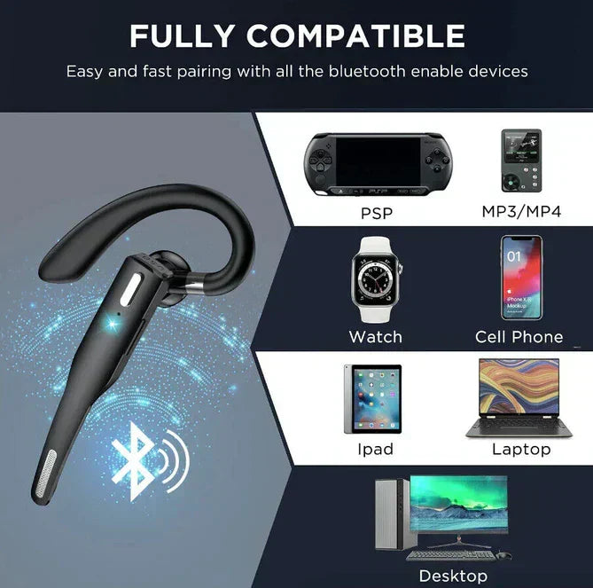 Oreillette Bluetooth 5.1 double microphone, 25 heures de lecture, réduction de bruit CVC8.0, crochet rotatif