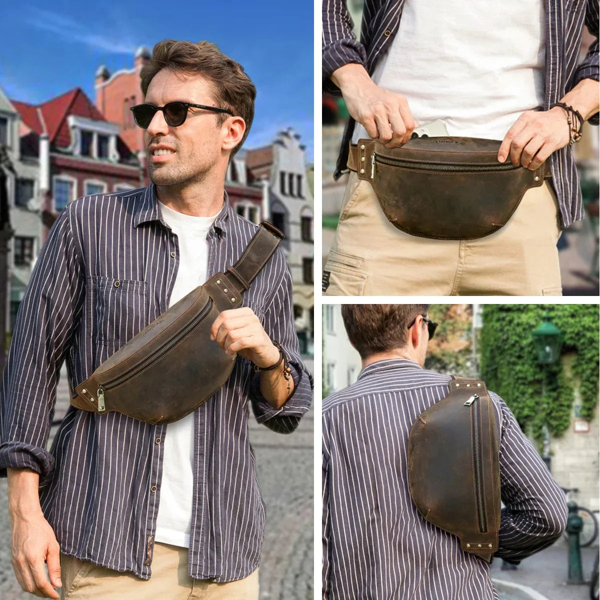 Sac Banane Homme en Cuir Vintage