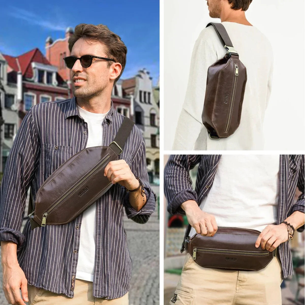 Sac Banane Vintage en Cuir pour Hommes