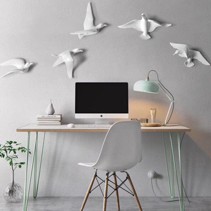 Décoration murale mouette en résine, gravée au laser, disponible en plusieurs tailles et couleurs (bleu, blanc, or)