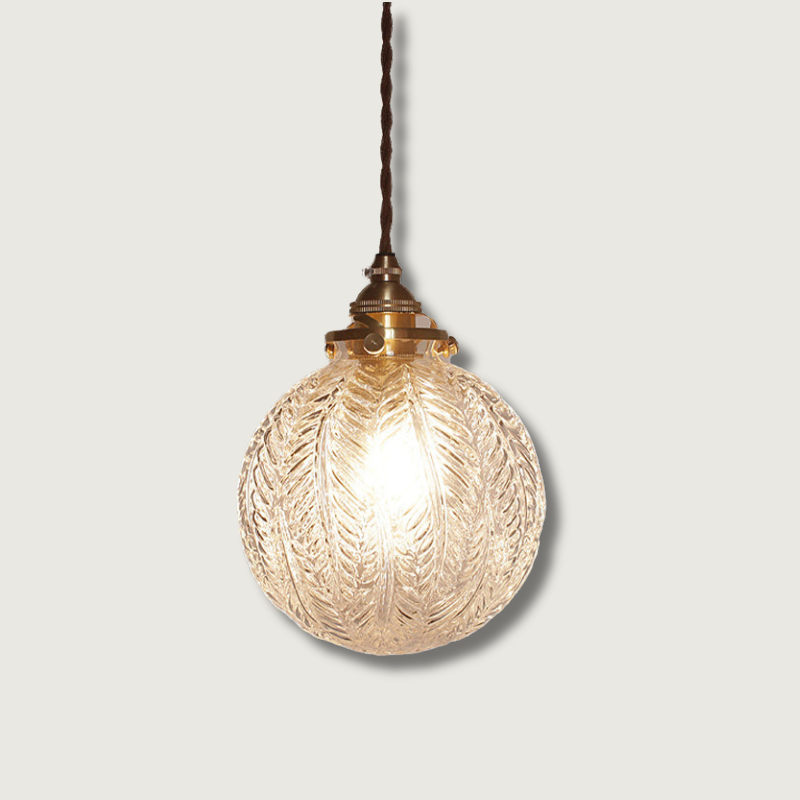 Lampe suspendue en verre | Sphère à motif de plumes vintage