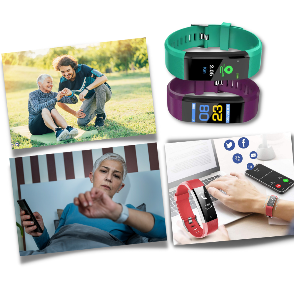 Montre connectée seniors avec suivi de la fréquence cardiaque et de la tension