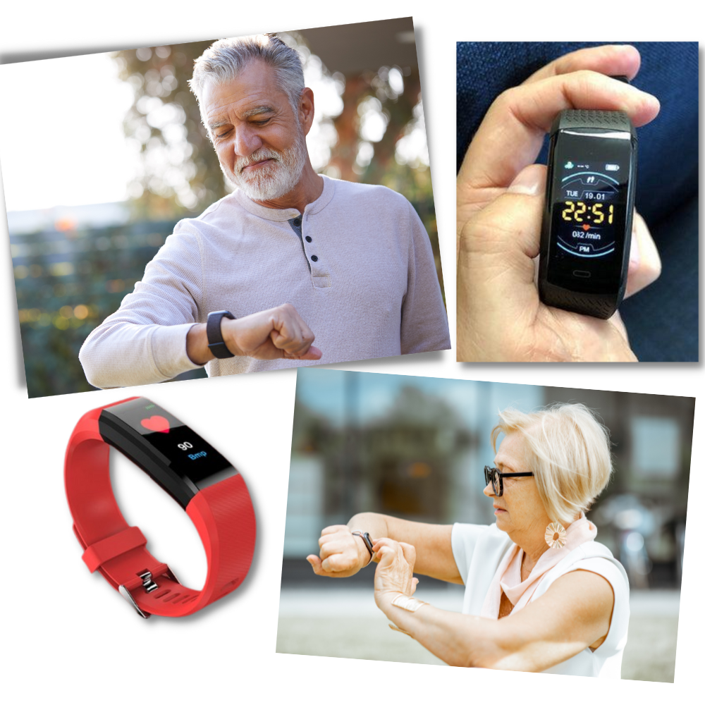 Montre connectée seniors avec suivi de la fréquence cardiaque et de la tension