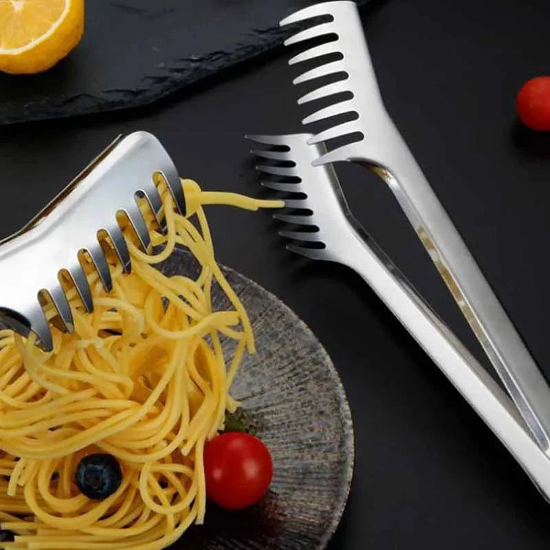 SERVEWISE – Pinces de service en acier inoxydable et fourchette à pâtes au design ergonomique