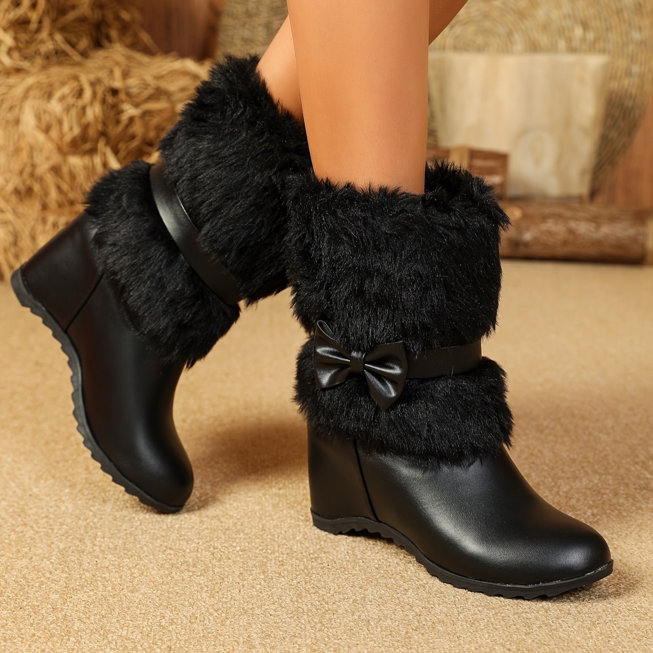 Sieglinde – Bottes d’hiver douces à semelle épaisse avec nœud blanc