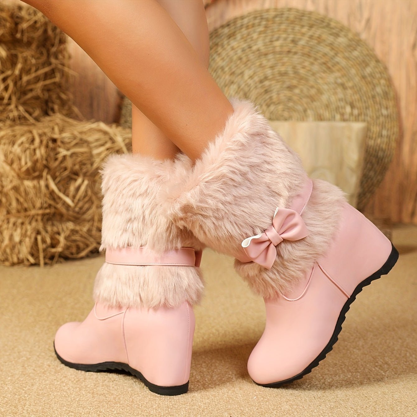 Sieglinde – Bottes d’hiver douces à semelle épaisse avec nœud blanc