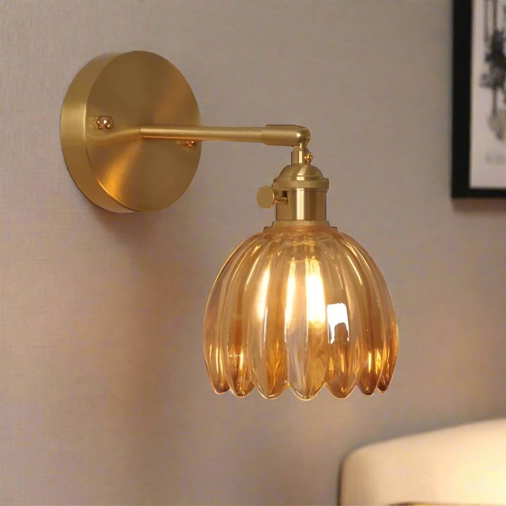 Lampe Wandlamp Tulp Retro Glas Bloem Design Metal Vintage Lampe d'éclairage | Sansotis
