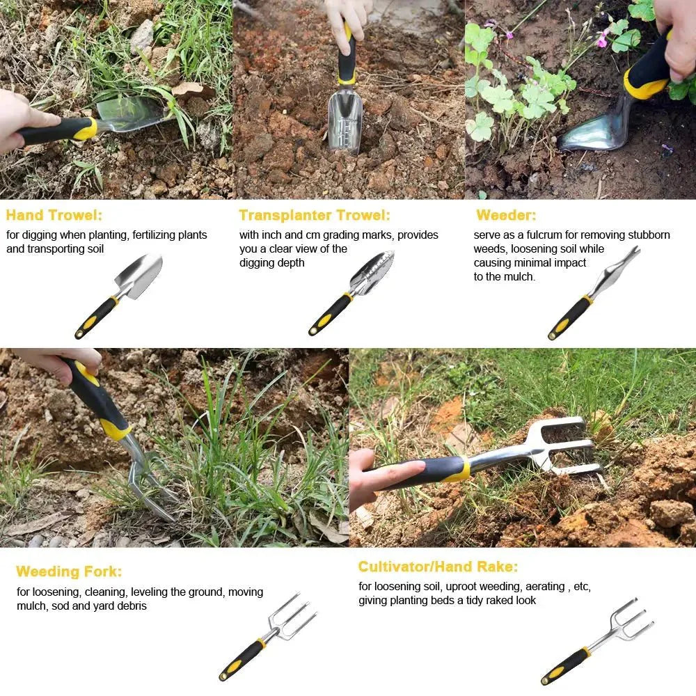 SOILARA – Ensemble d'outils de jardin en acier inoxydable ergonomique
