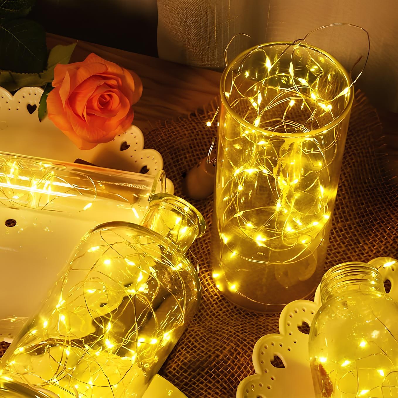 Guirlande lumineuse solaire d'extérieur, avec fil de cuivre étanche et Micro LED, pour jardin, cour, Patio