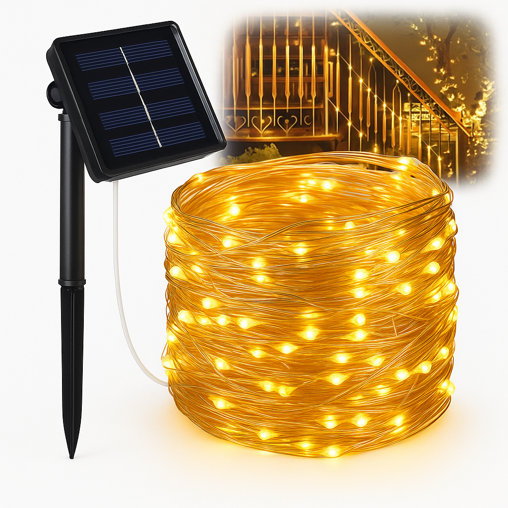 Guirlandes lumineuses solaires à fil LED – Décorations de Noël extérieures imperméables