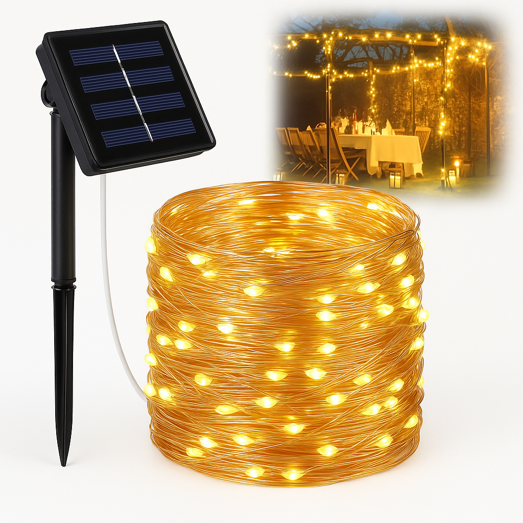 Guirlandes lumineuses solaires à fil LED – Décorations de Noël extérieures imperméables