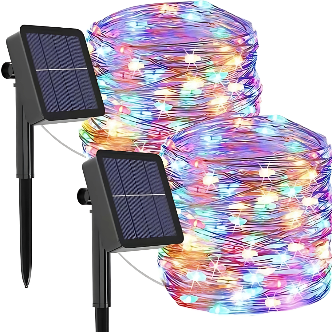 Guirlandes lumineuses solaires à fil LED – Décorations de Noël extérieures imperméables
