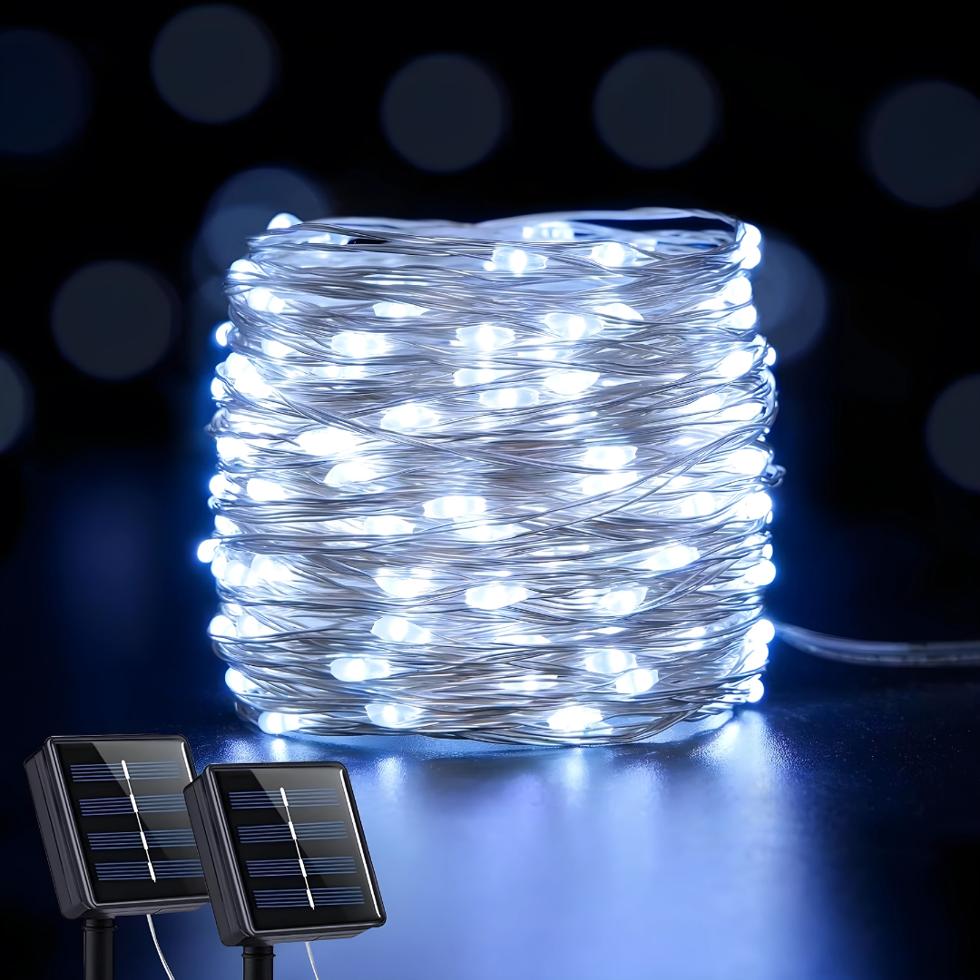 Guirlandes lumineuses solaires à fil LED – Décorations de Noël extérieures imperméables