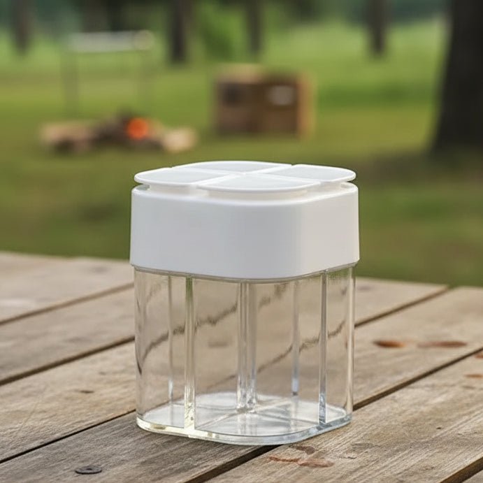Distributeur d'épices de voyage 4-en-1, compact et durable pour les repas en camping