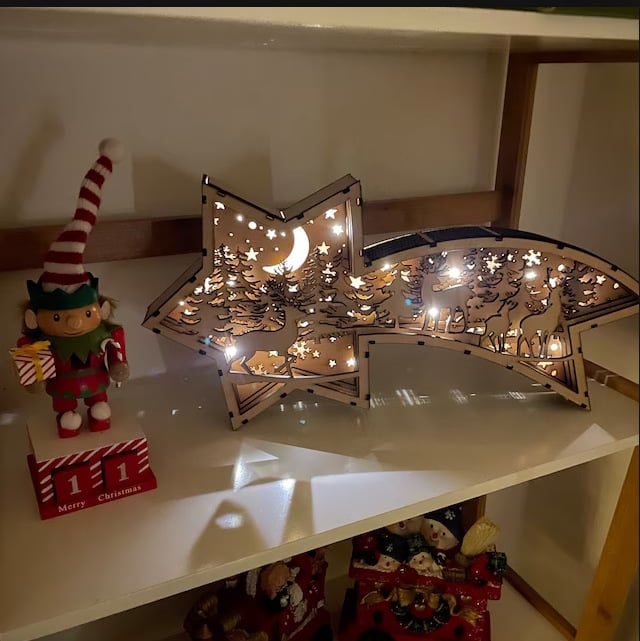 Décorations de Noël LED en bois Crèche de Noël Lampe de bureau en forme d'étoile