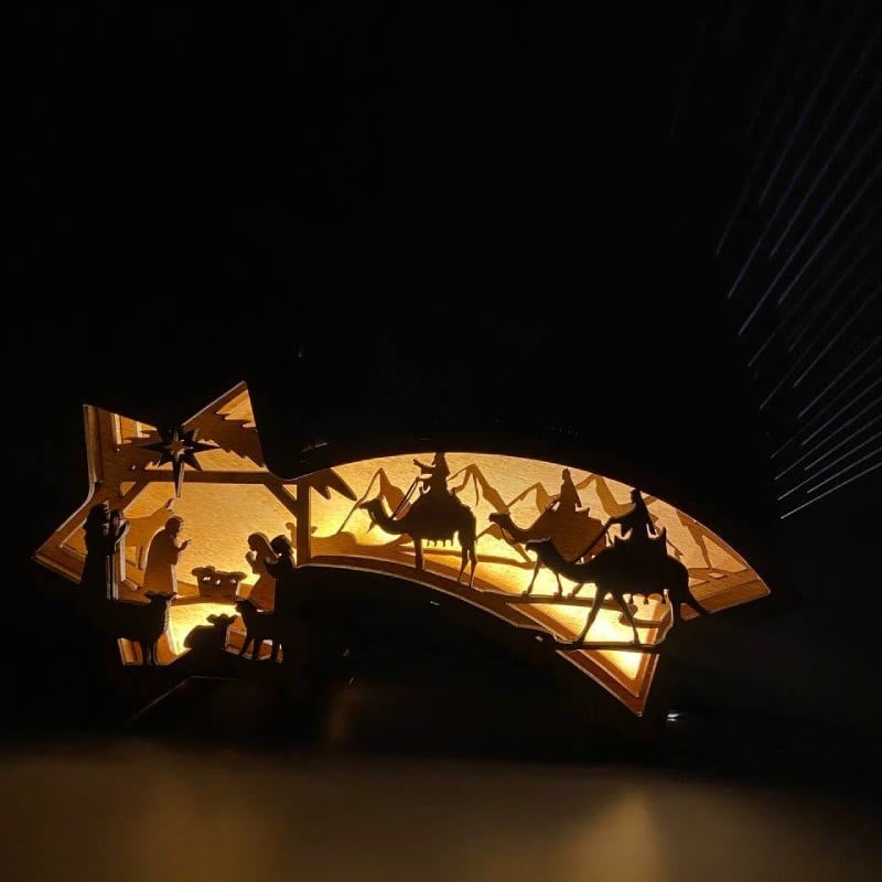 Décorations de Noël LED en bois Crèche de Noël Lampe de bureau en forme d'étoile