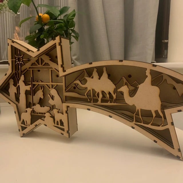 Décorations de Noël LED en bois Crèche de Noël Lampe de bureau en forme d'étoile