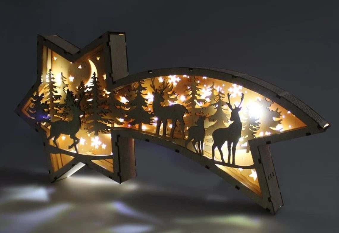 Décorations de Noël LED en bois Crèche de Noël Lampe de bureau en forme d'étoile