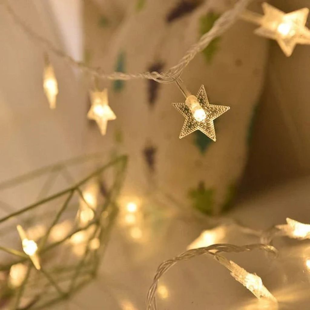 Guirlande lumineuse féerique à piles, blanc chaud, LED, pour chambre d'enfant, chambre de bébé, lumière d'ambiance, décoration, veilleuse avec étoiles | Sansotis