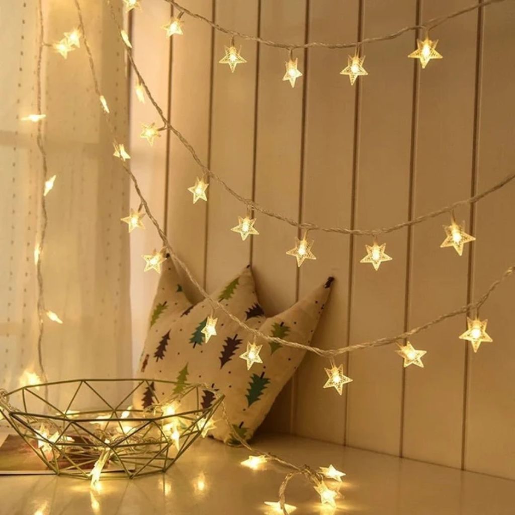 Guirlande lumineuse féerique à piles, blanc chaud, LED, pour chambre d'enfant, chambre de bébé, lumière d'ambiance, décoration, veilleuse avec étoiles | Sansotis