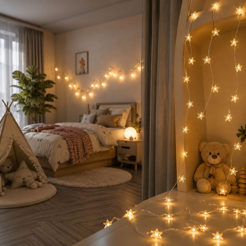 Guirlande lumineuse féerique à piles, blanc chaud, LED, pour chambre d'enfant, chambre de bébé, lumière d'ambiance, décoration, veilleuse avec étoiles | Sansotis