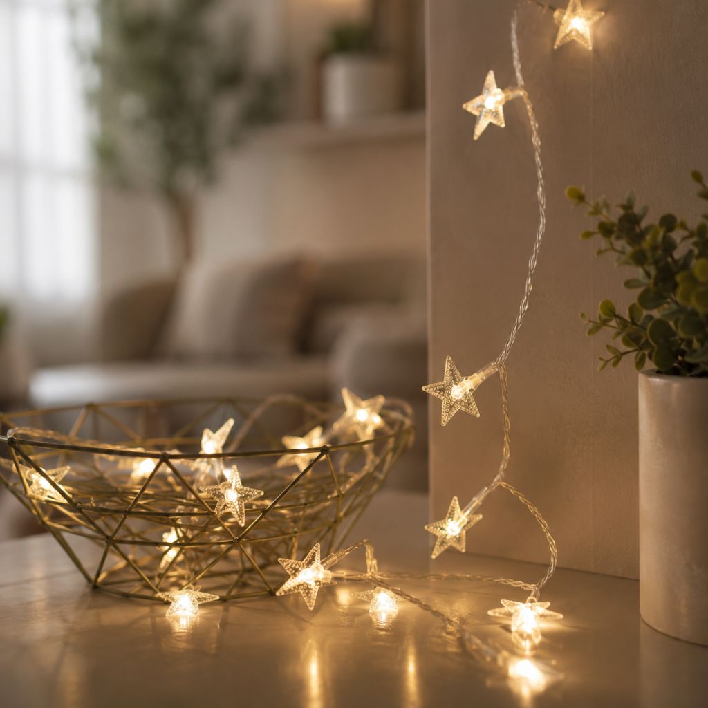 Guirlande lumineuse féerique à piles, blanc chaud, LED, pour chambre d'enfant, chambre de bébé, lumière d'ambiance, décoration, veilleuse avec étoiles | Sansotis