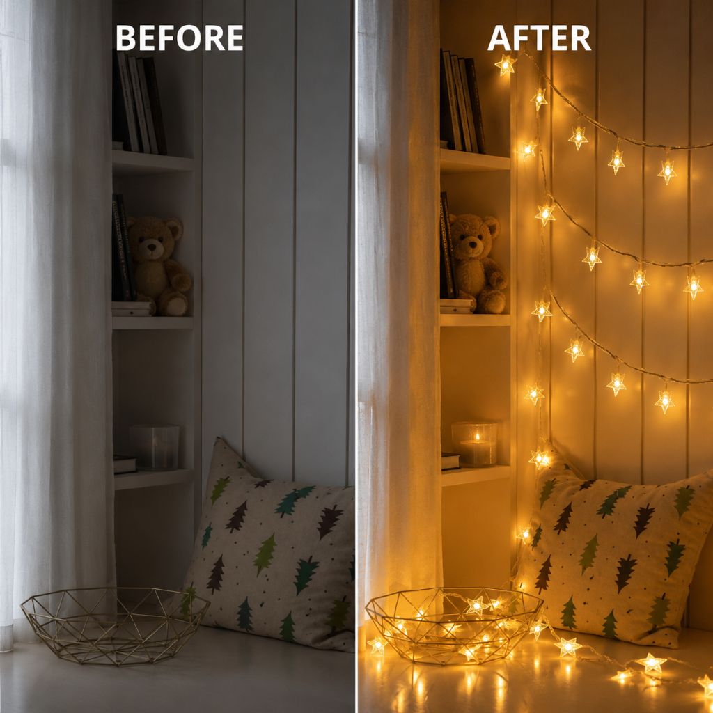 Guirlande lumineuse féerique à piles, blanc chaud, LED, pour chambre d'enfant, chambre de bébé, lumière d'ambiance, décoration, veilleuse avec étoiles | Sansotis