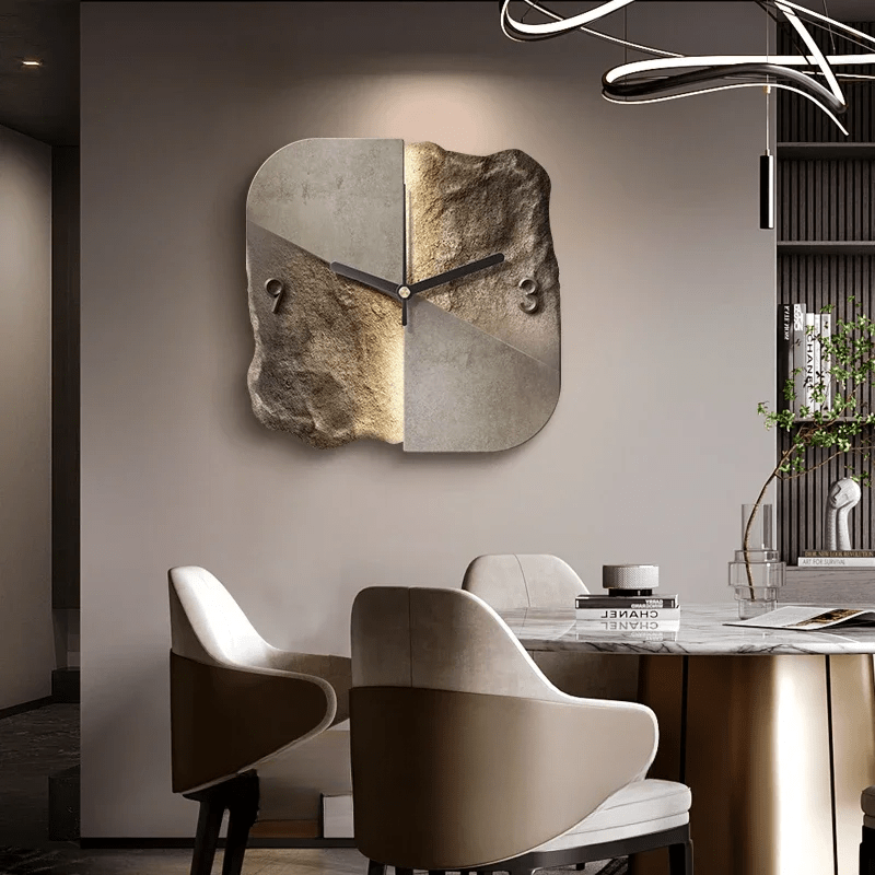 StoneAura – Horloge murale moderne effet grès avec quartz silencieux