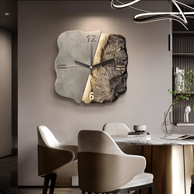 StoneAura – Horloge murale moderne effet grès avec quartz silencieux
