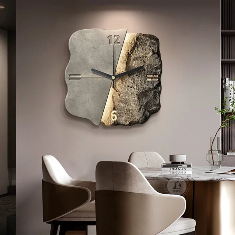 StoneAura – Horloge murale moderne effet grès avec quartz silencieux