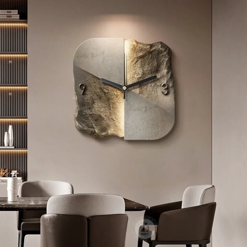 StoneAura – Horloge murale moderne effet grès avec quartz silencieux
