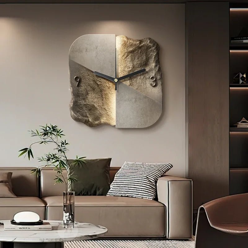 StoneAura – Horloge murale moderne effet grès avec quartz silencieux