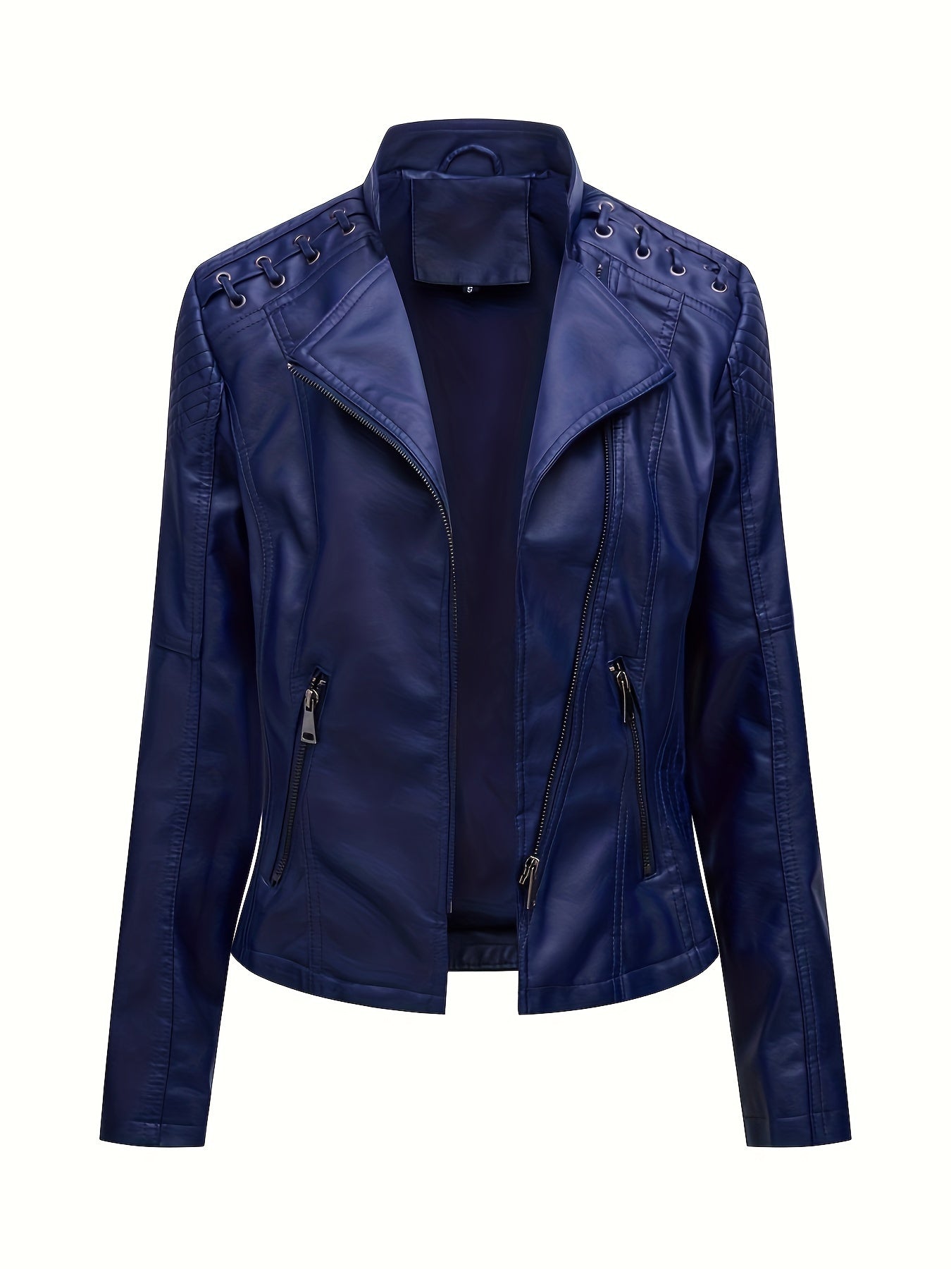 Veste de moto Edgy pour femmes avec épaules cloutées et fermeture éclair asymétrique