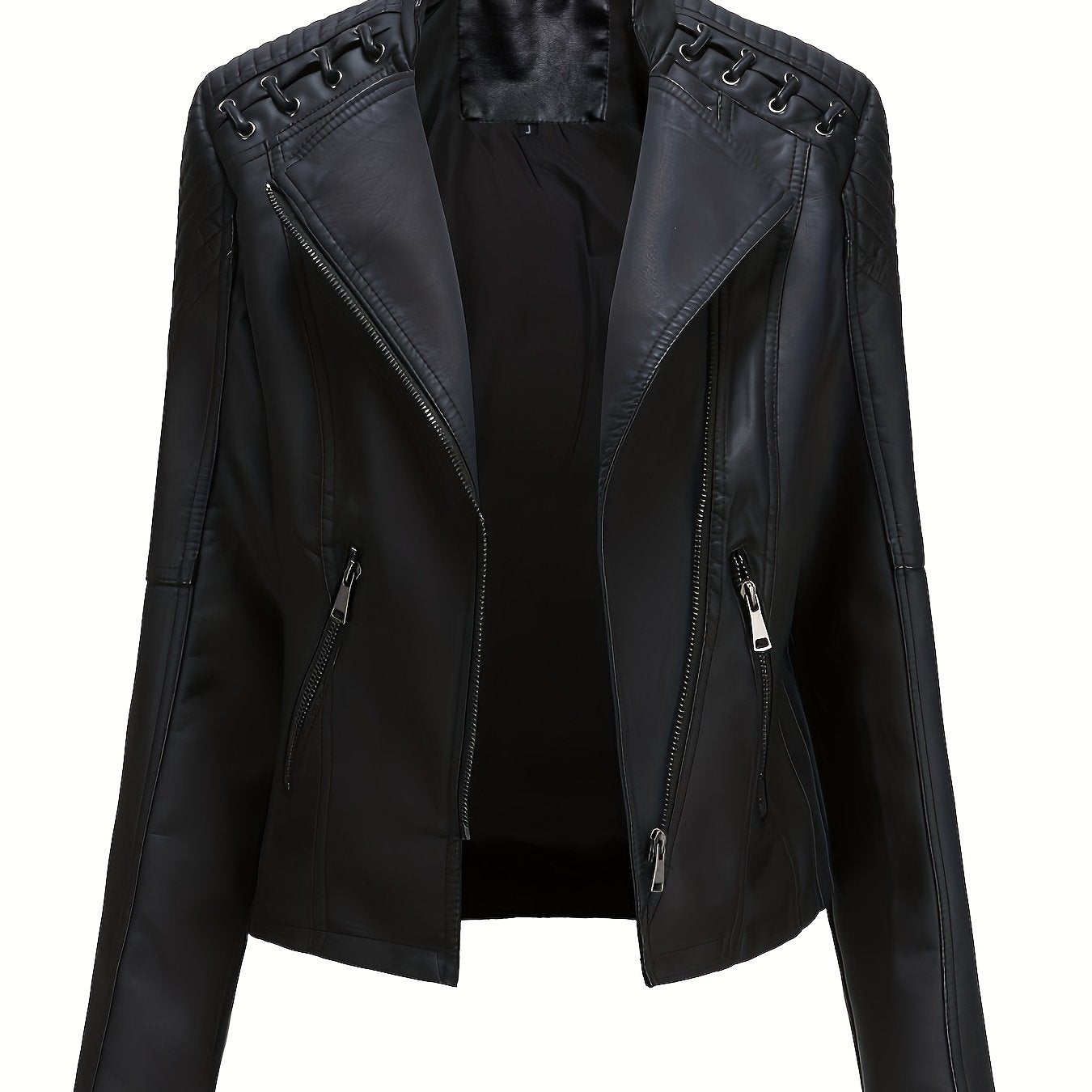 Veste de moto Edgy pour femmes avec épaules cloutées et fermeture éclair asymétrique