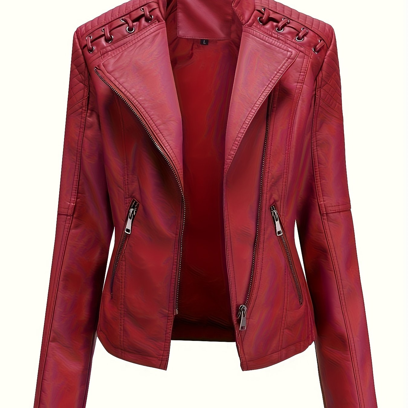 Veste de moto Edgy pour femmes avec épaules cloutées et fermeture éclair asymétrique