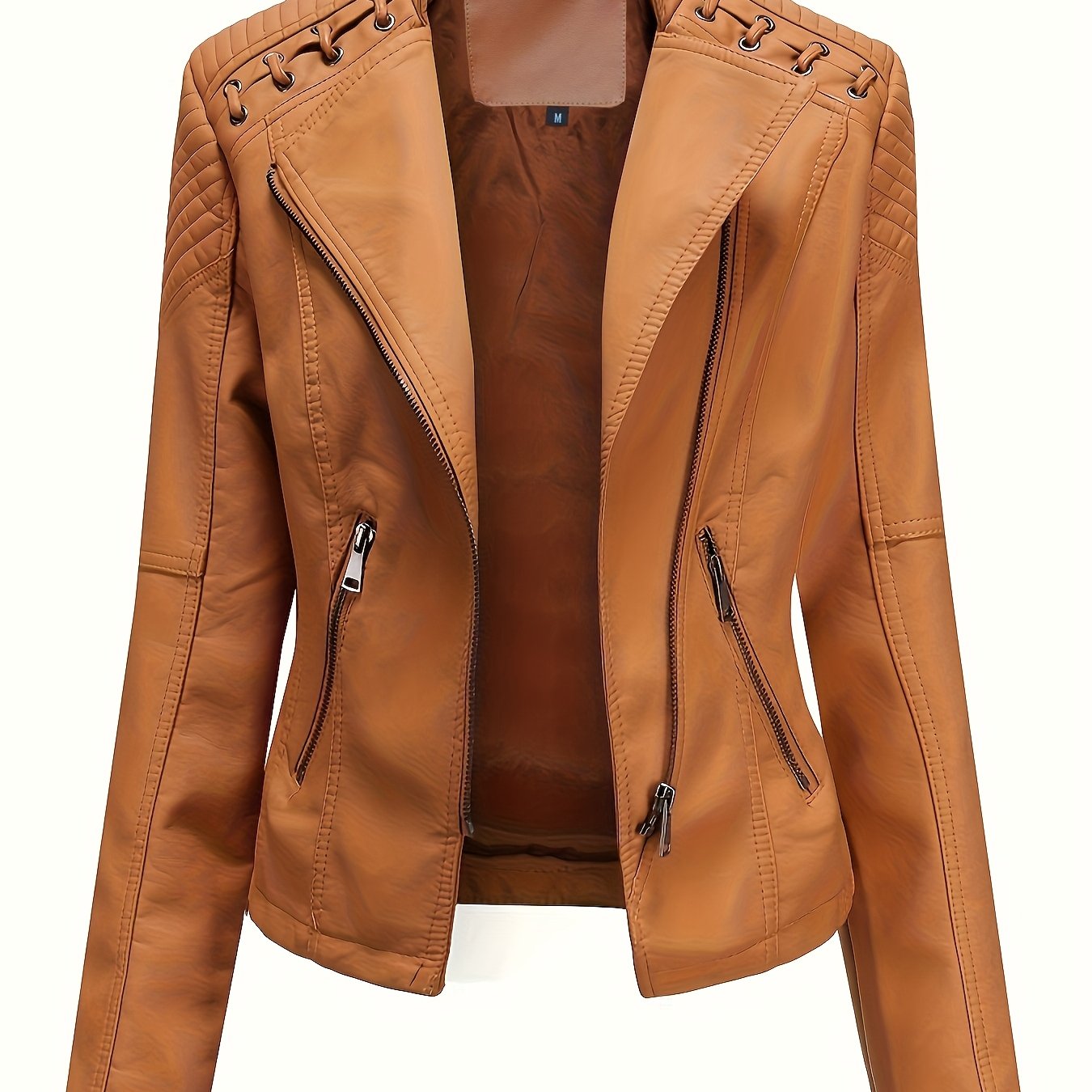 Veste de moto Edgy pour femmes avec épaules cloutées et fermeture éclair asymétrique