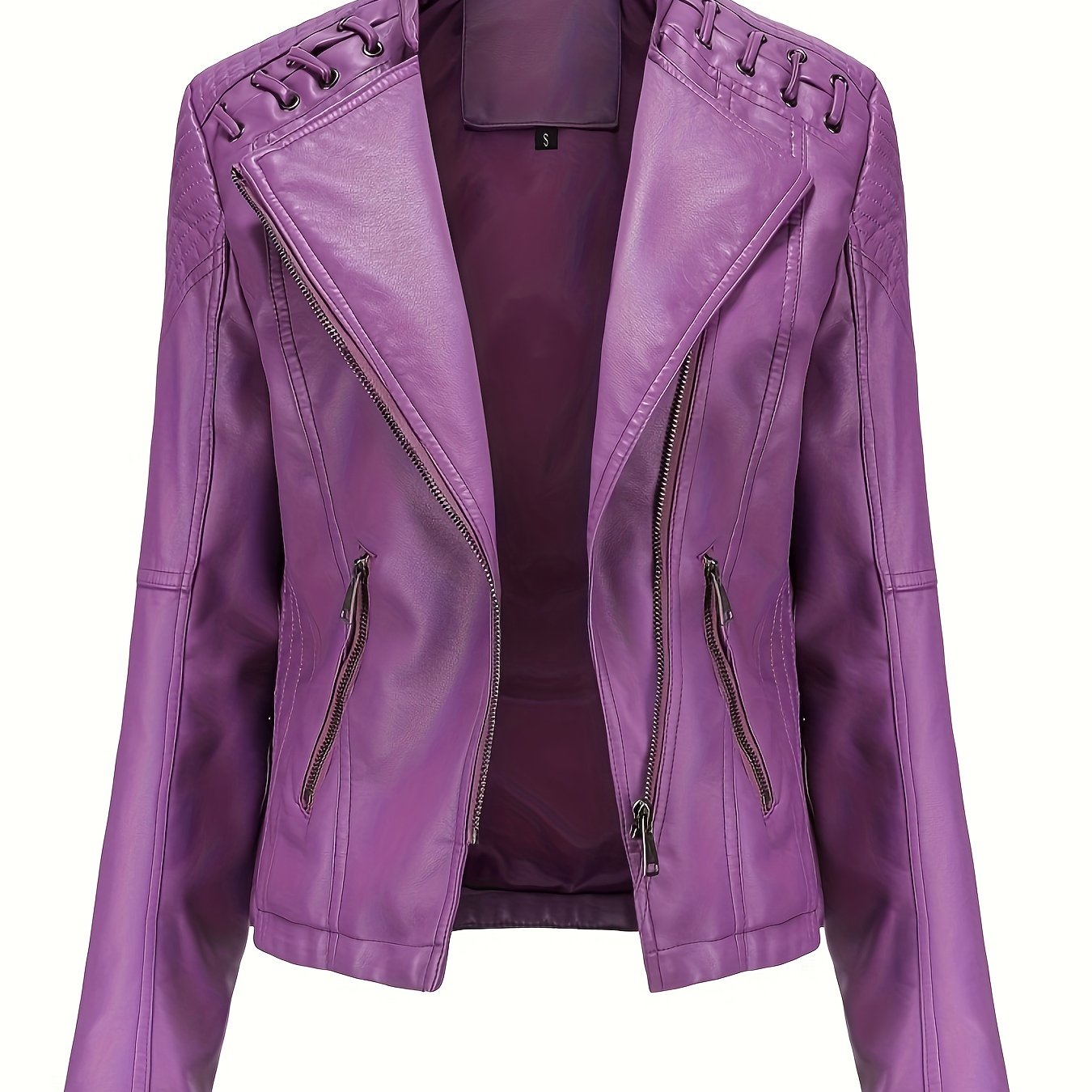 Veste de moto Edgy pour femmes avec épaules cloutées et fermeture éclair asymétrique